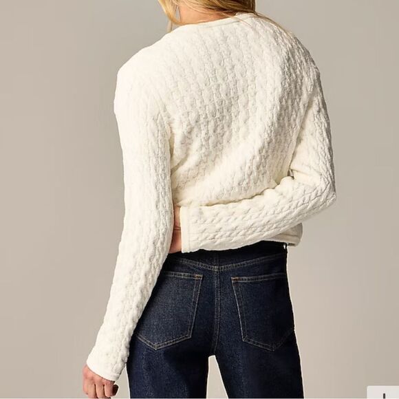 J Crew Odette cable-knit sweater lady jacket in cotton-blend bouclé Small Ivory - Picture 3 of 11